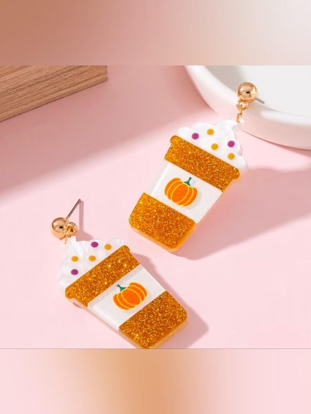 $8 Each Or Bundle 5/$20 Fall Pumpkin Spiced Latte Glitter Coffee Cup Earrings